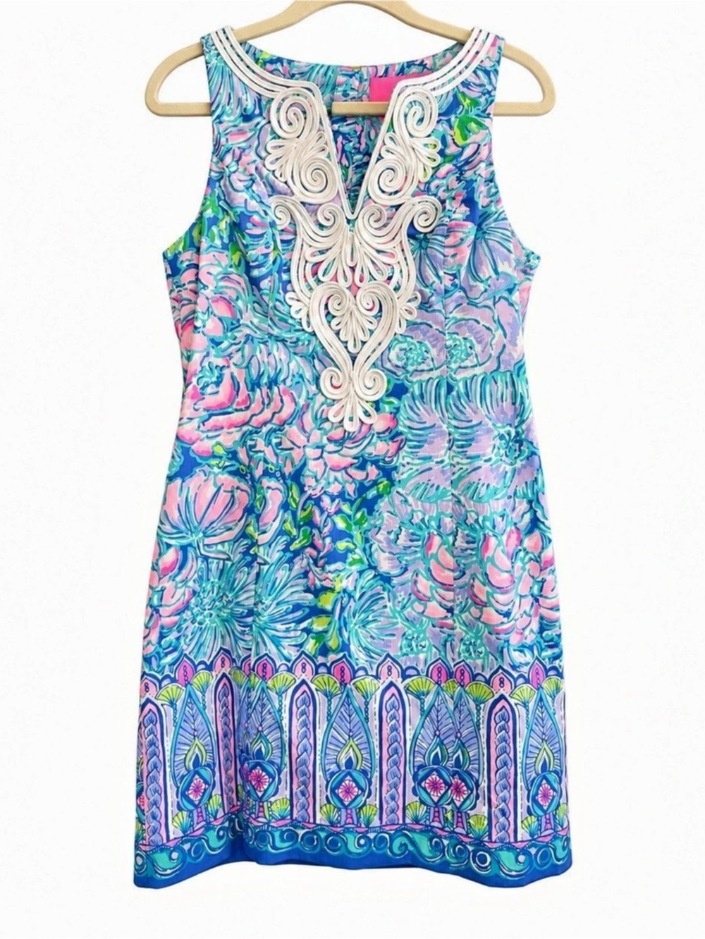 Lilly Pulitzer Gabby Stretch Shift Dress Floral Mini Blue & Pink 8